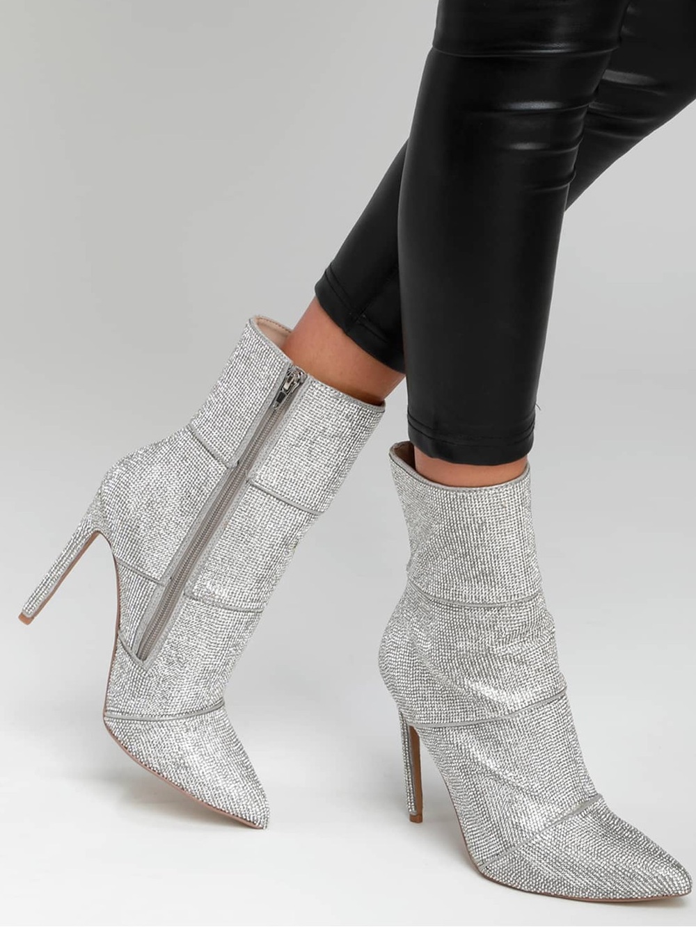 {Steve Madden} Winona Silver Crystal Embellished Rhinestone Ankle Booties